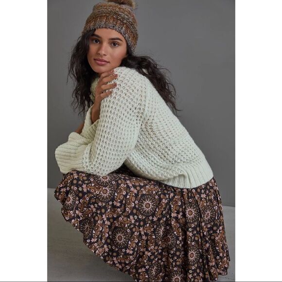 NEW Anthropologie Maeve Dionne Mint Retro Bell-Sleeved Sweater Medium or X-Large - Picture 3 of 7